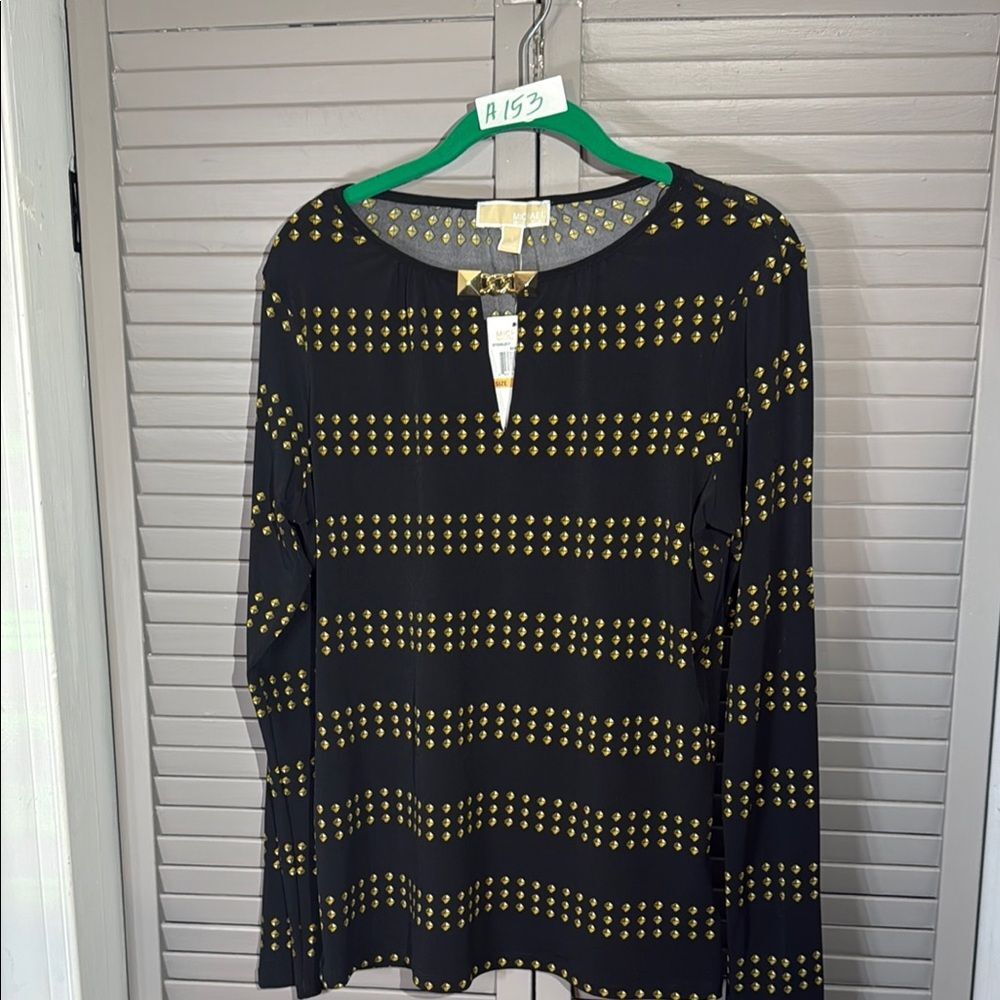 Michael Kors Black and Gold Graphic Blouse